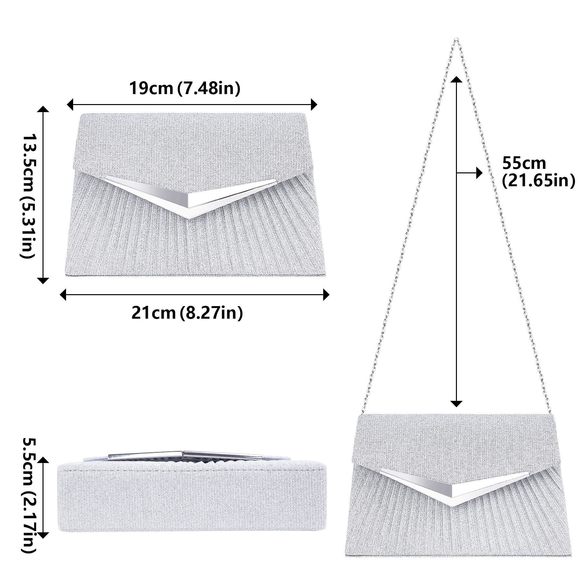 Evening Handbags, Sparkly Pleated Silver Evening Purse With Metal :< - Picture 7 of 7